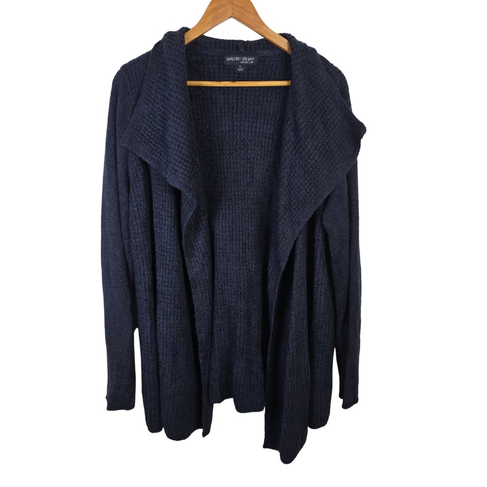 Barefoot Dreams CozyChic Lite Draped Cardigan 485 Carbon Navy 1X Pockets